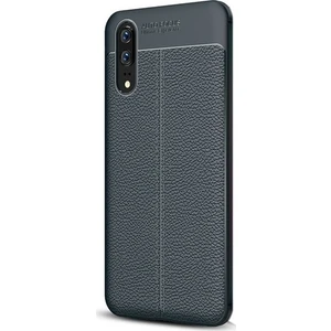 Jopus Huawei P20 Kılıf Deri Desenli Lüx Niss Silikon - Lacivert + Cam Ekran Koruyucu