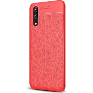 Jopus Huawei P20 Kılıf Deri Desenli Lüx Niss Silikon - Kırmızı + Cam Ekran Koruyucu