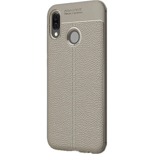 Jopus Huawei P20 Kılıf Deri Desenli Lüx Niss Silikon - Gri + Cam Ekran Koruyucu
