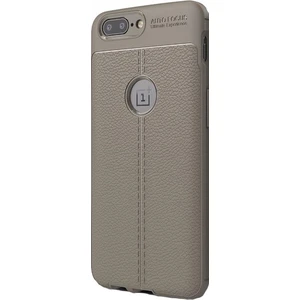 Jopus One Plus 5 Kılıf Deri Desenli Lüx Niss Silikon - Gri + Cam Ekran Koruyucu