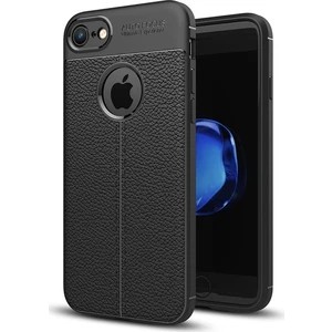 Jopus Apple iPhone 7 Kılıf Deri Desenli Lüx Niss Silikon - Siyah + Nano Ekran Koruyucu