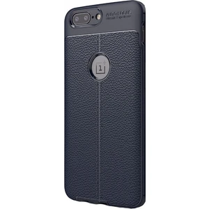 Jopus One Plus 5 Kılıf Deri Desenli Lüx Niss Silikon - Lacivert + Nano Ekran Koruyucu