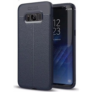 Jopus Samsung Galaxy S8 Kılıf Deri Desenli Lüx Niss Silikon - Lacivert + 5D Nano Ekran Koruyucu