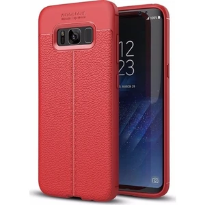 Jopus Samsung Galaxy S8 Kılıf Deri Desenli Lüx Niss Silikon - Kırmızı + 5D Nano Ekran Koruyucu