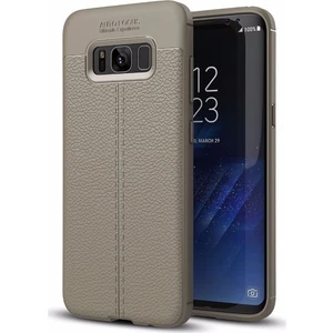Jopus Samsung Galaxy S8 Kılıf Deri Desenli Lüx Niss Silikon - Gri + 5D Nano Ekran Koruyucu