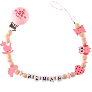 Sahi Aksesuar Tek İsimli Emzik Zinciri Ahşap Pembe