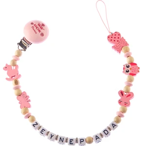 Sahi Aksesuar Çift İsimli Emzik Zinciri Aşap Pembe