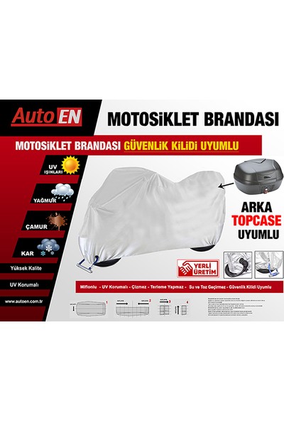 AutoEN Vespa GTS 250 Motosiklet Brandası (Arka Çanta,Topcase ve Güvenlik Kilidi Uyumlu)