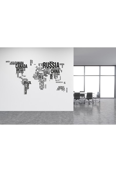 Tipografik Dünya Haritası Duvar Stickerı