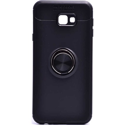 Jopus Samsung Galaxy J4 Plus Kılıf Ultra Korumalı Yüzüklü Standlı Ravel Silikon - (Siyah) + Cam Ekran Koruyucu