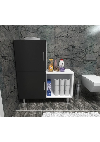 2 Kapaklı L Çok Amaçlı Banyo Dolabı Siyah