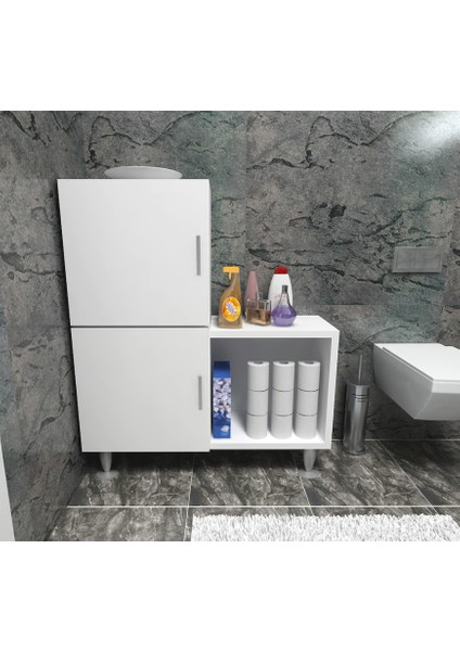 2 Kapaklı L Çok Amaçlı Banyo Dolabı Beyaz