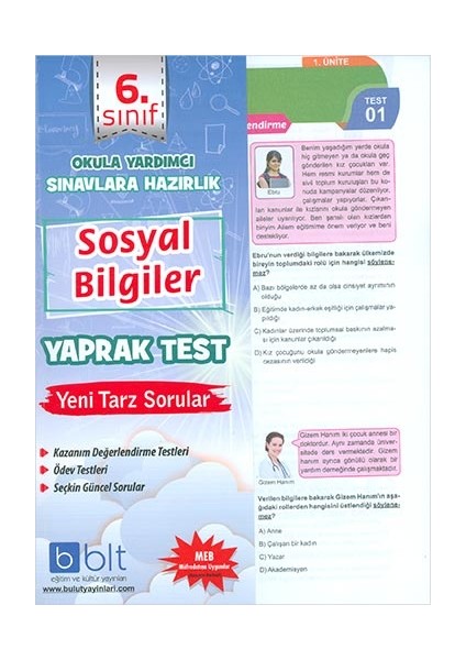 Bulut Eğitim ve Kültür Yayınları Eğitim 6. Sınıf Sosyal Bilgiler Çek Kopar Yaprak Test