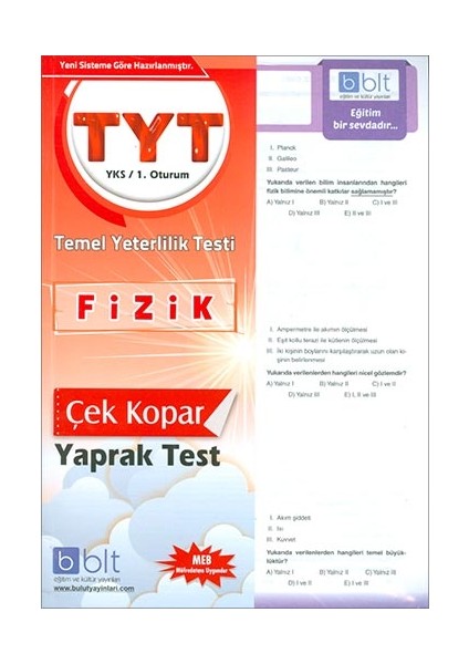 Eğitim TYT Fizik Çek Kopar Yaprak Test