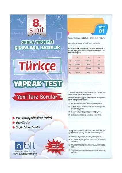 Bulut Eğitim ve Kültür Yayınları Eğitim 8. Sınıf Türkçe Yaprak Test Yeni