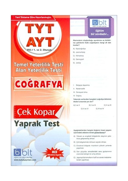 Bulut Eğitim ve Kültür Yayınları Eğitim TYT AYT Coğrafya Çek Kopar Yaprak Test