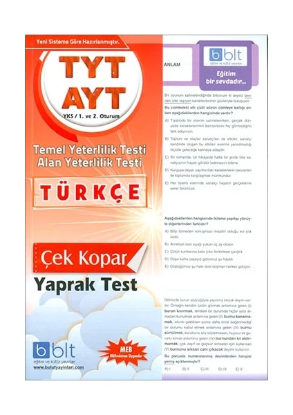 Bulut Eğitim ve Kültür Yayınları Eğitim TYT AYT Türkçe Çek Kopar Yaprak Test