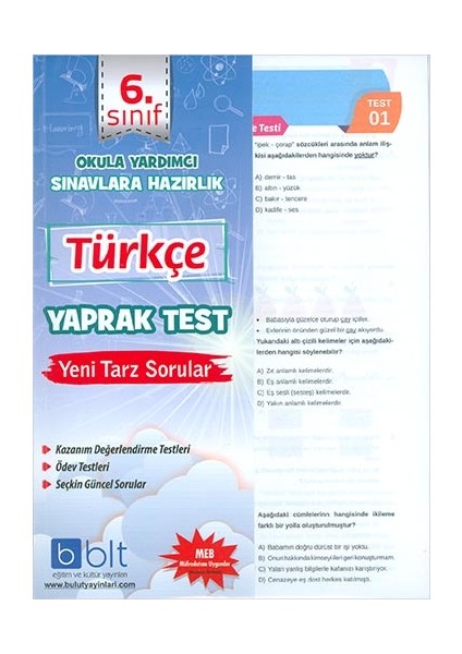 Eğitim 6. Sınıf Türkçe Çek Kopar Yaprak Test