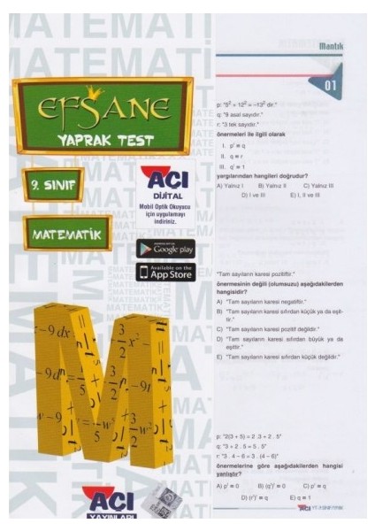 9 . Sınıf Matematik Çek Kopart Yaprak Test