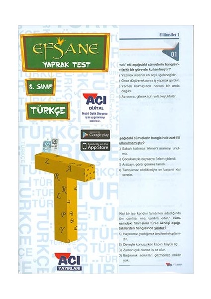 8. Sınıf Tükçe Çek Kopar Yaprak Test