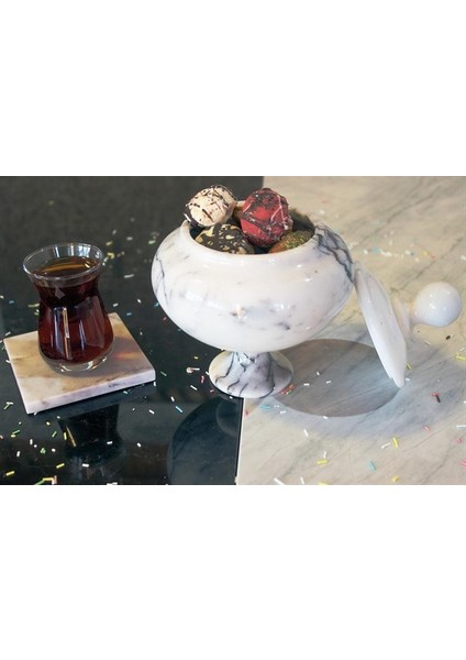 İmmature Design Lila Mermer Kare 6'lı Bardak Altlığı