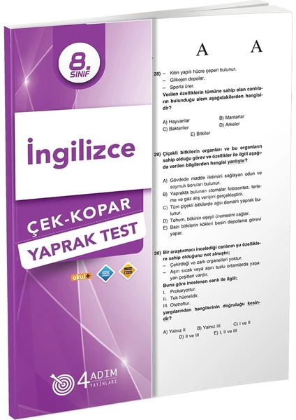 4 Adım Yayınları 4 Adım 8. Sınıf İngilizce Çek Kopar Yaprak Test