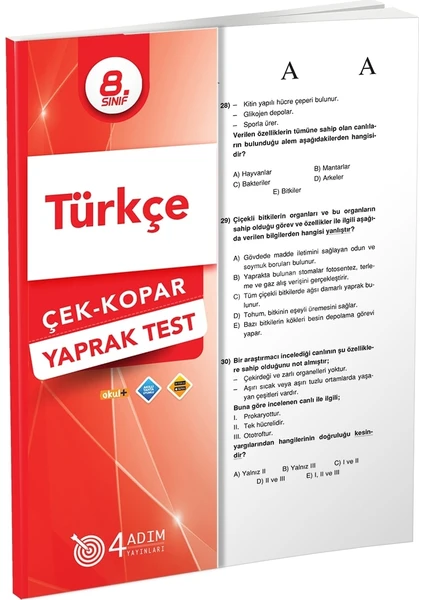 4 Adım Yayınları 4 Adım 8. Sınıf Türkçe Çek Kopar Yaprak Test