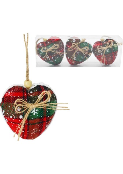 3lü Jüt Kumaş Kaplı Kalp Cici Süs Kırmızı 8 cm