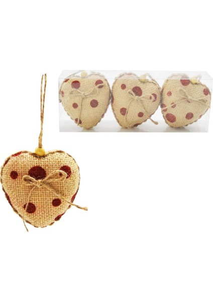 3lü Jüt Kumaş Kaplı Kalp Cici Süs Kırmızı 8 cm fiyatları