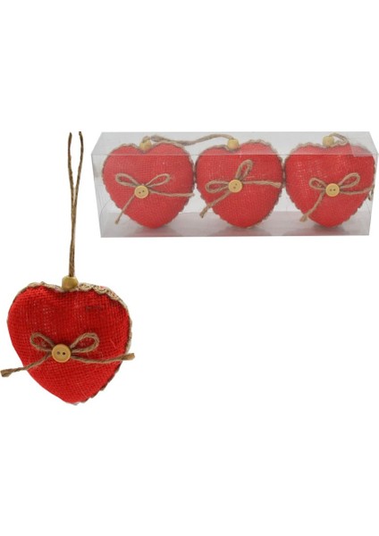 3lü Jüt Kumaş Kaplı Kalp Cici Süs Kırmızı 8 cm modelleri
