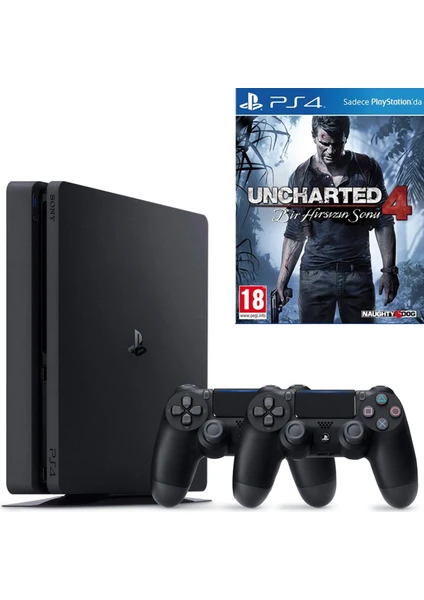 Ps4 Slim 500 GB  Oyun Konsolu + Uncharted 4  + 2. Kol-Türkçe Menü