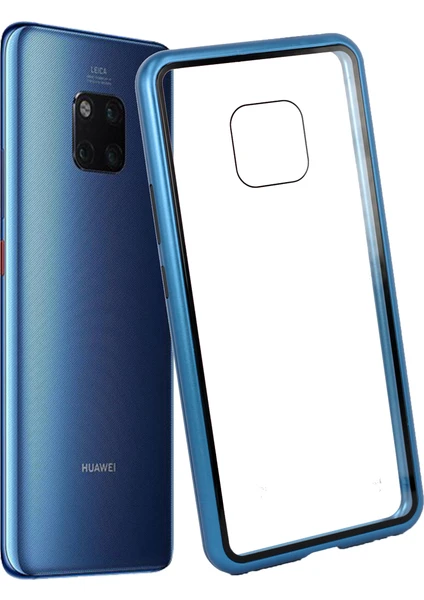 Case 4U Huawei Mate 20 Pro Kılıf 360 Tam Koruma Arkası Cam Şeffaf Mıknatıslı - Devrim Mavi