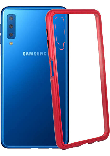 Case 4U Samsung Galaxy A7 2018 Kılıf 360 Tam Koruma Arkası Cam Şeffaf Mıknatıslı - Devrim Kırmızı