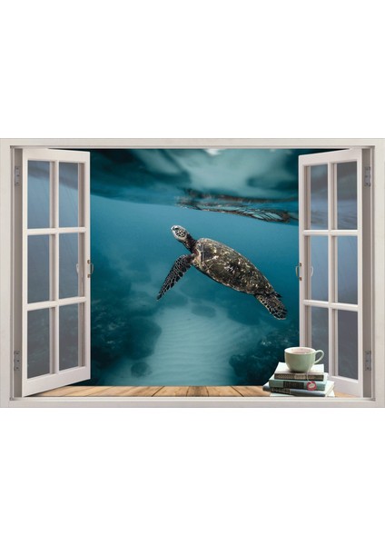 Pencere Deniz Kaplumbağası Duvar Sticker