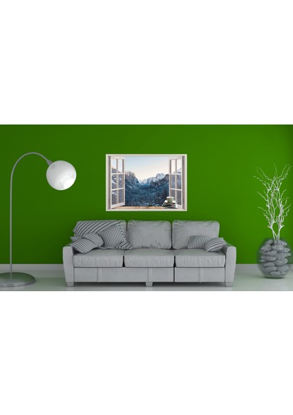 Pencere Dağ Orman Ağaçlar Duvar Sticker