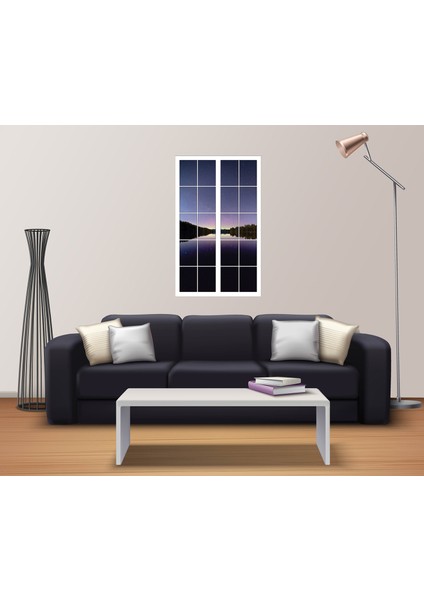 Pencere Gece Göl Manzara Duvar Sticker