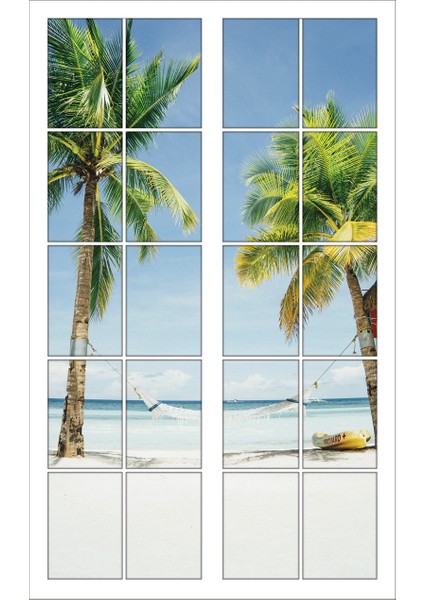 Pencere Palmiye Ağacı Sahil Kumsal Tatil Hamak Duvar Sticker