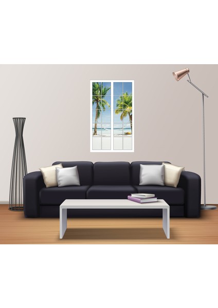 Pencere Palmiye Ağacı Sahil Kumsal Tatil Hamak Duvar Sticker fiyatları