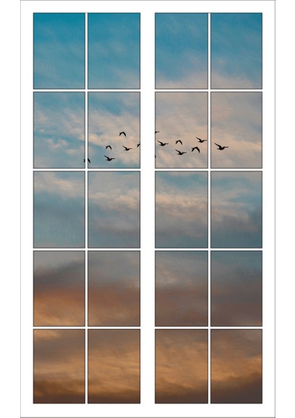 Pencere Gökyüzü Uçan Kuşlar Duvar Sticker