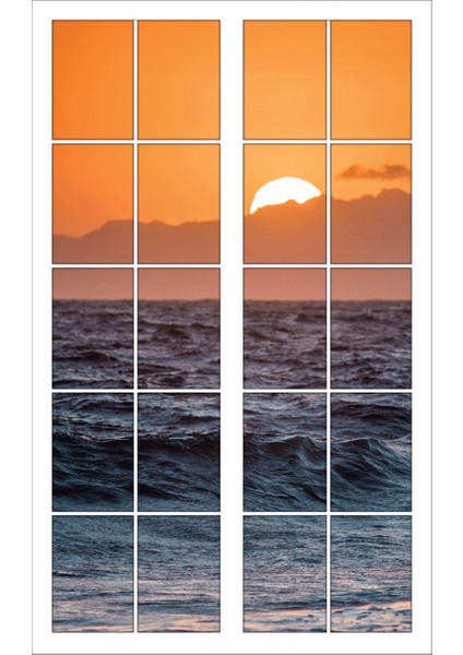 Pencere Gün Batımı Deniz Duvar Sticker