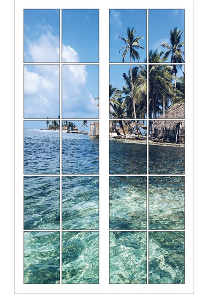 Pencere Deniz Palmiye Ada Duvar Sticker