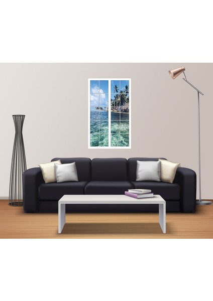 Pencere Deniz Palmiye Ada Duvar Sticker fiyatları