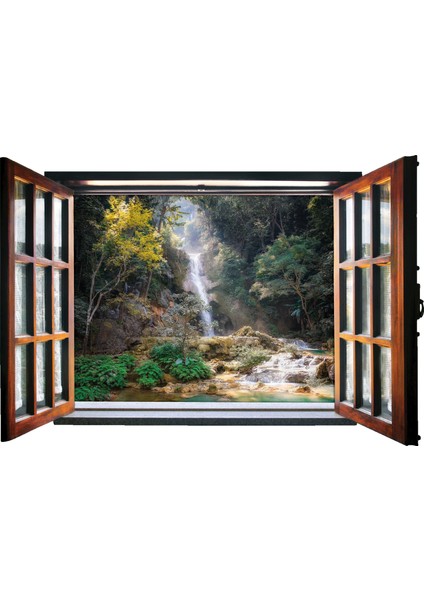 Pencere Şelale Havuz Duvar Sticker