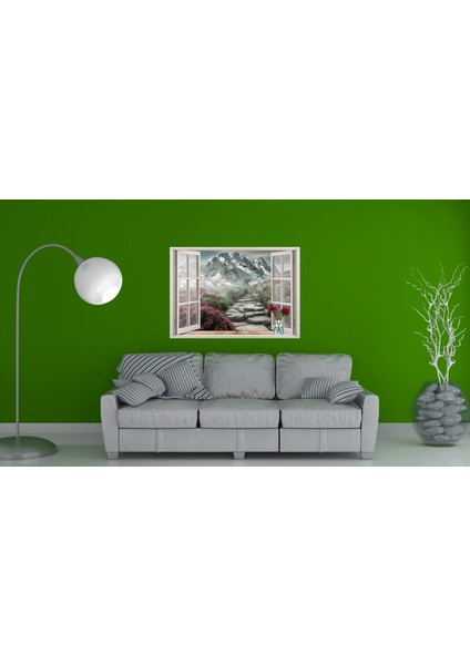 Pencere Dağ Manzarası Çiçekler Duvar Sticker fiyatları