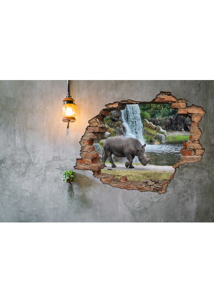 Kırık Tuğla Gergedan Şelale Su Duvar Sticker