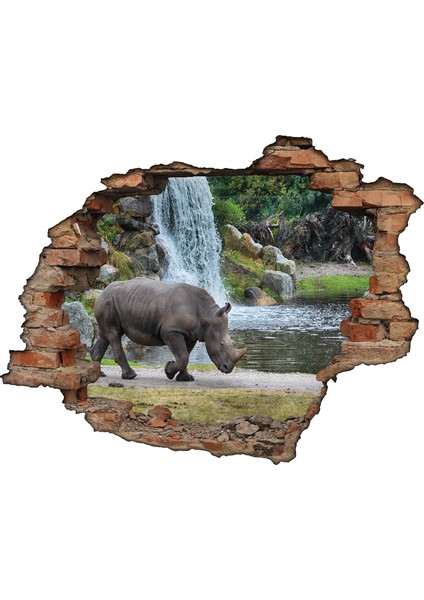 Kırık Tuğla Gergedan Şelale Su Duvar Sticker fiyatları