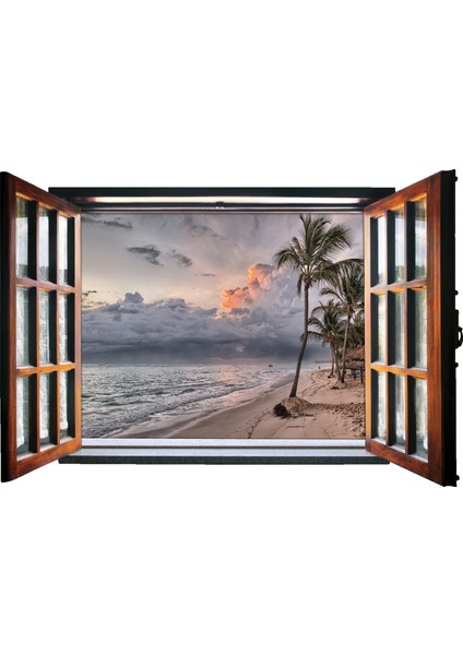 Pencere Sahil Palmiye Ağacı Duvar Sticker
