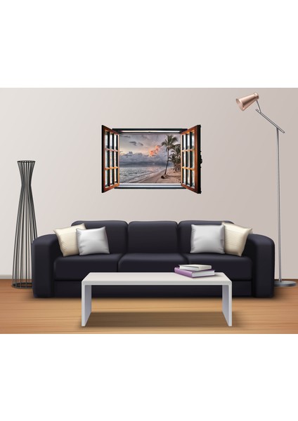Pencere Sahil Palmiye Ağacı Duvar Sticker fiyatları