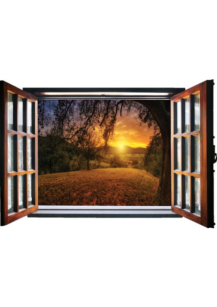 Pencere Gün Batımı Ağaçlar Duvar Sticker