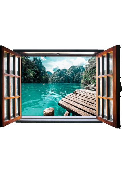Pencere Göl Ahşap İskele Duvar Sticker